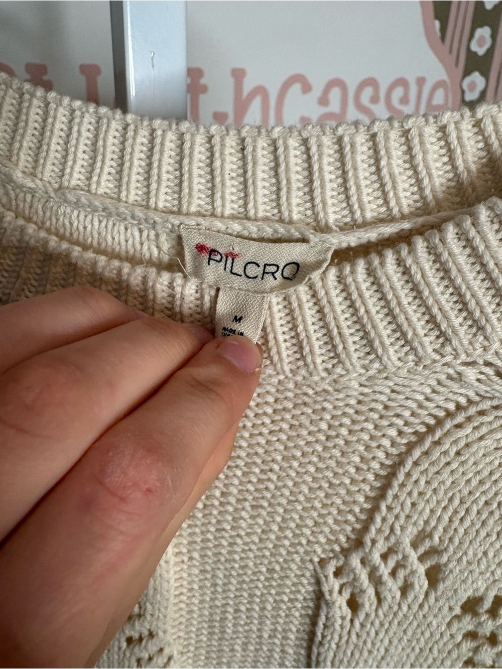 Women's Pilcro Anthropologie Cream Cable Knit Cropped Sweater - Picture 3 of 4